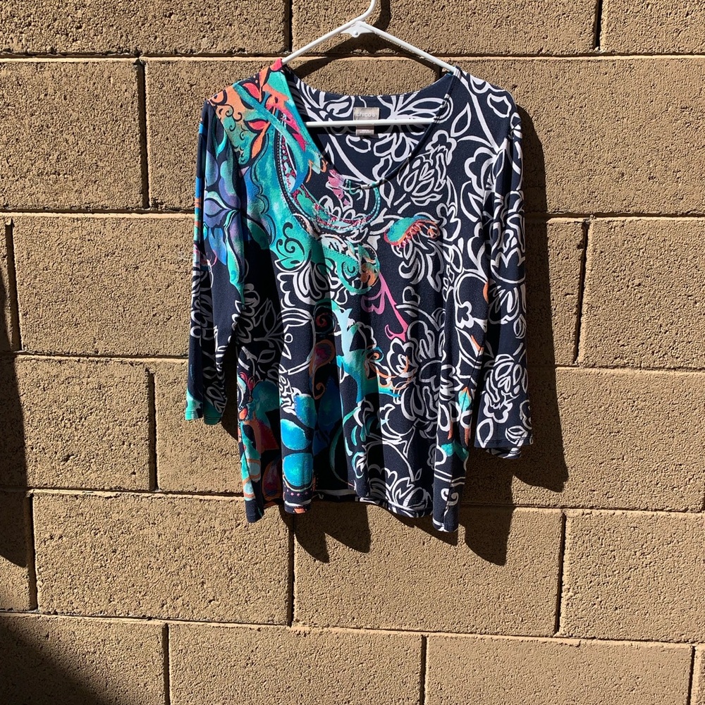 Chico’s Floral Multicolor Quirky Artsy Women's Top